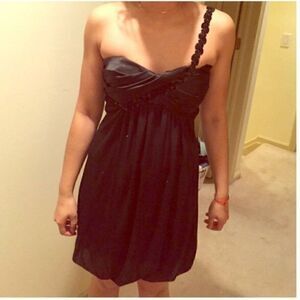 Black one shoulder formal cocktail dress Jump brand. Worn to homecoming Embel